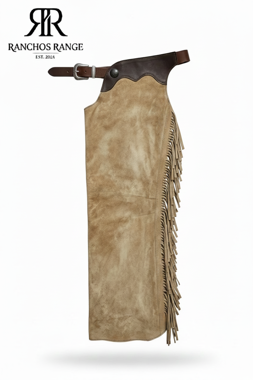 Western Leather Chaps with Fringe Hand-Tooled Genuine Dark Brown suede Leather chap