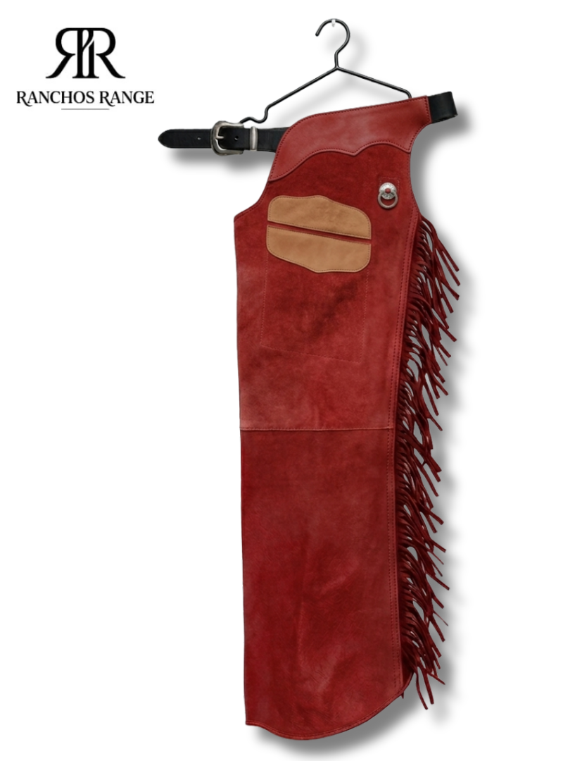 Custom Suede Rodeo Chaps with Fringe, Western Cowboy Leather Chaps, Oxblood Red Chinks Chaps for Horse Riding, Ranchos Range Trail Gear