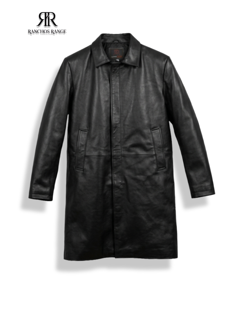 Handmade Black Leather Trench Coat for Men - Genuine Lambskin Long Overcoat - Urban Rancher Duster Jacket - Custom Fit Full Length Leather Coat