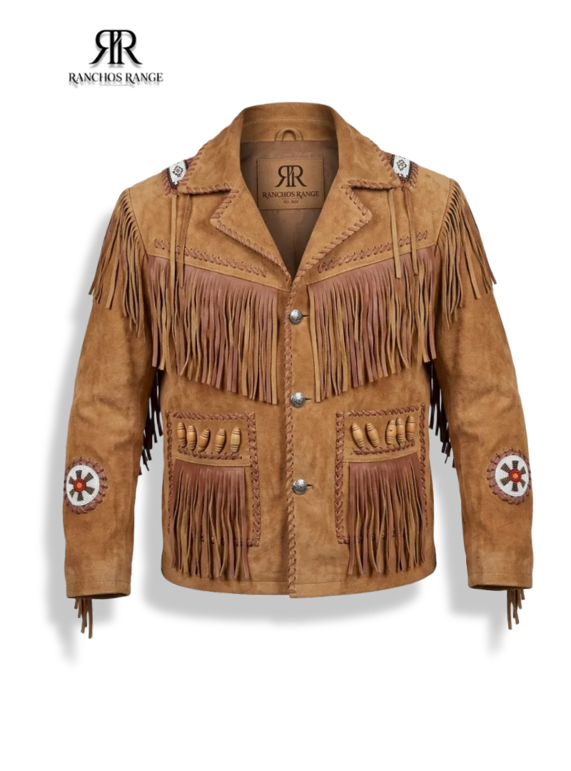 RANCHOS RANGE BEADED SUEDE JACKET - VTG BOHO WESTERN FRINGE