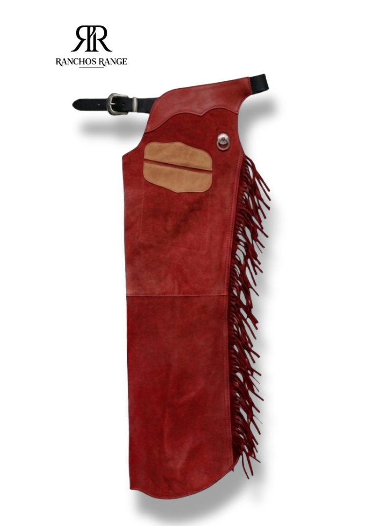 Custom Suede Rodeo Chaps with Fringe, Western Cowboy Leather Chaps, Oxblood Red Chinks Chaps for Horse Riding, Ranchos Range Trail Gear