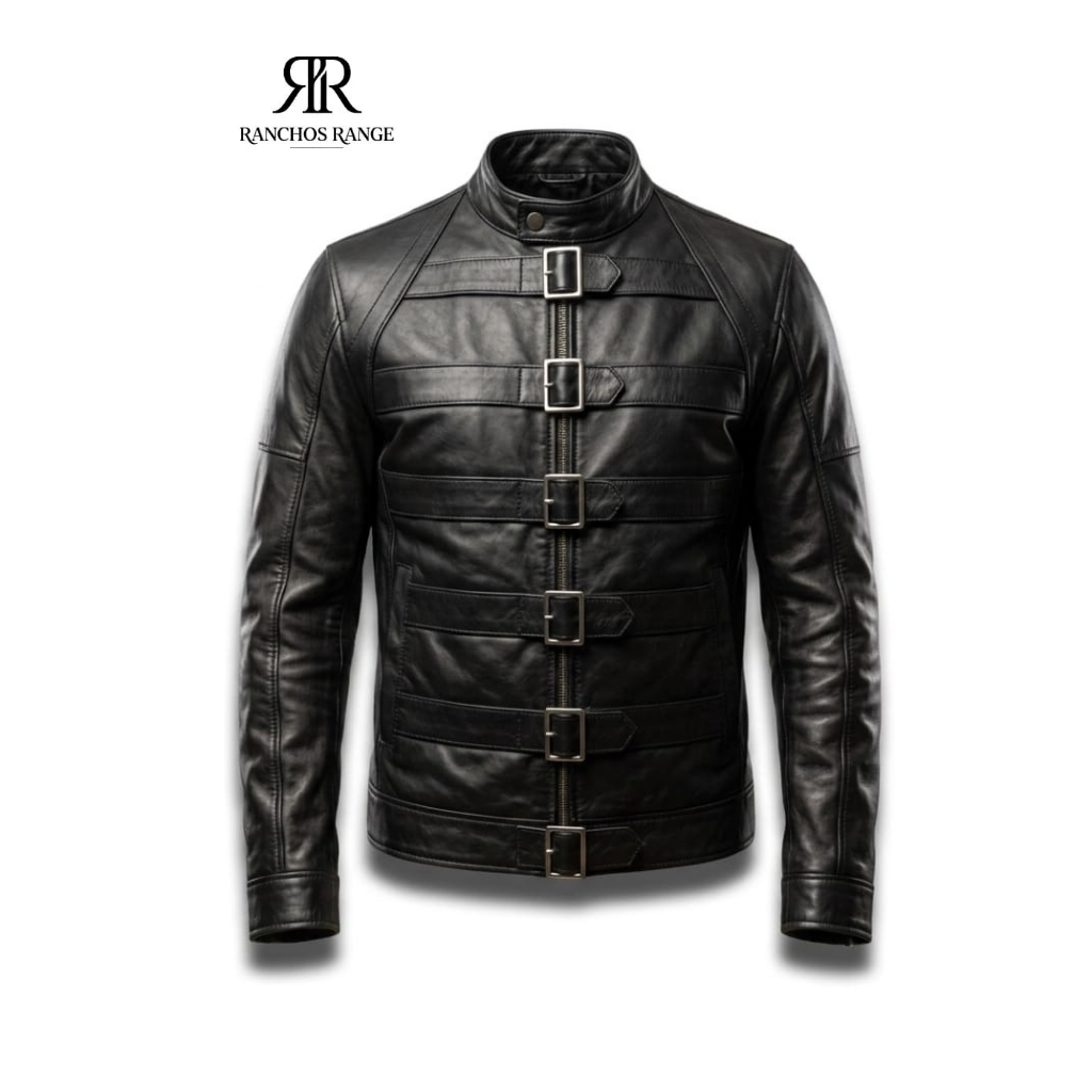Men's Leather Jacket - Handmade Black Jacket - Traditional American Style - Ranchos Range Custom  Biker Jacket
