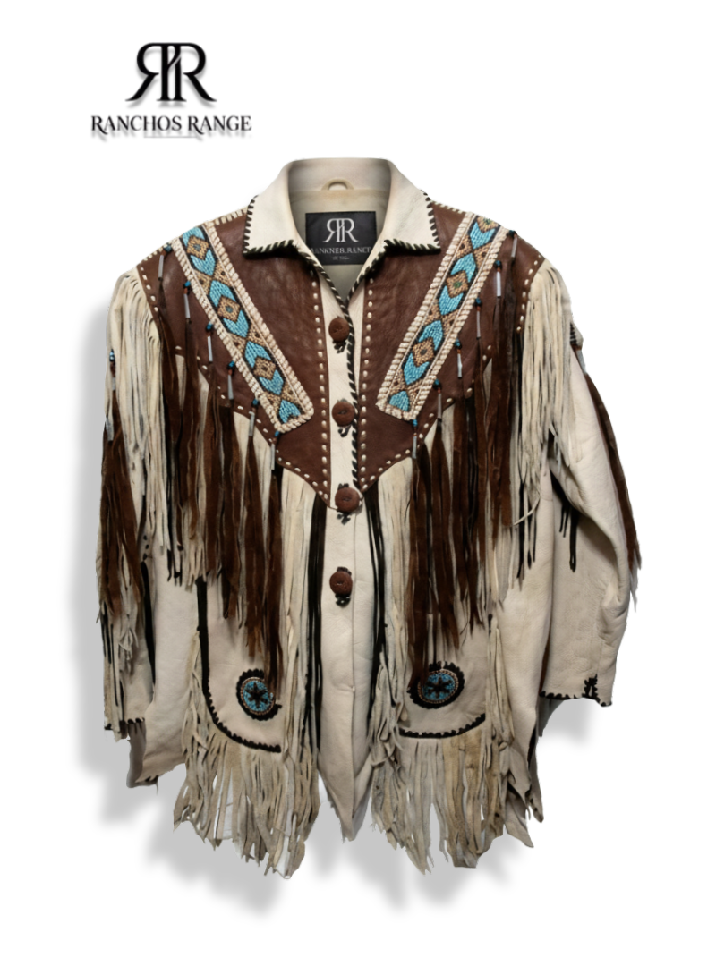 Western Leather Fringe Jacket | Native American Style Beaded Coat