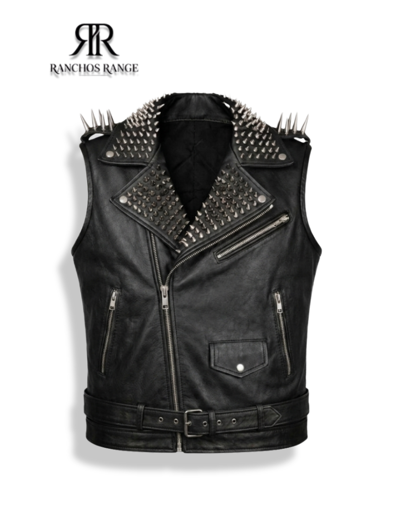 Handmade Men's Spiked Leather Vest - Black Studded Punk Rock Biker Vest - Gothic Heavy Metal Battle Vest - Brando Style Moto Waistcoat