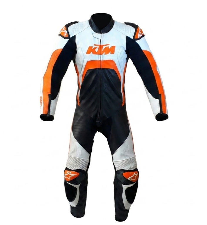 KTM Motorbike Leather Racing Suit - Kids & Adult Professional One-Piece Motorbike Gear - Custom CE Armor Protection - Orange & White Racing Leathers