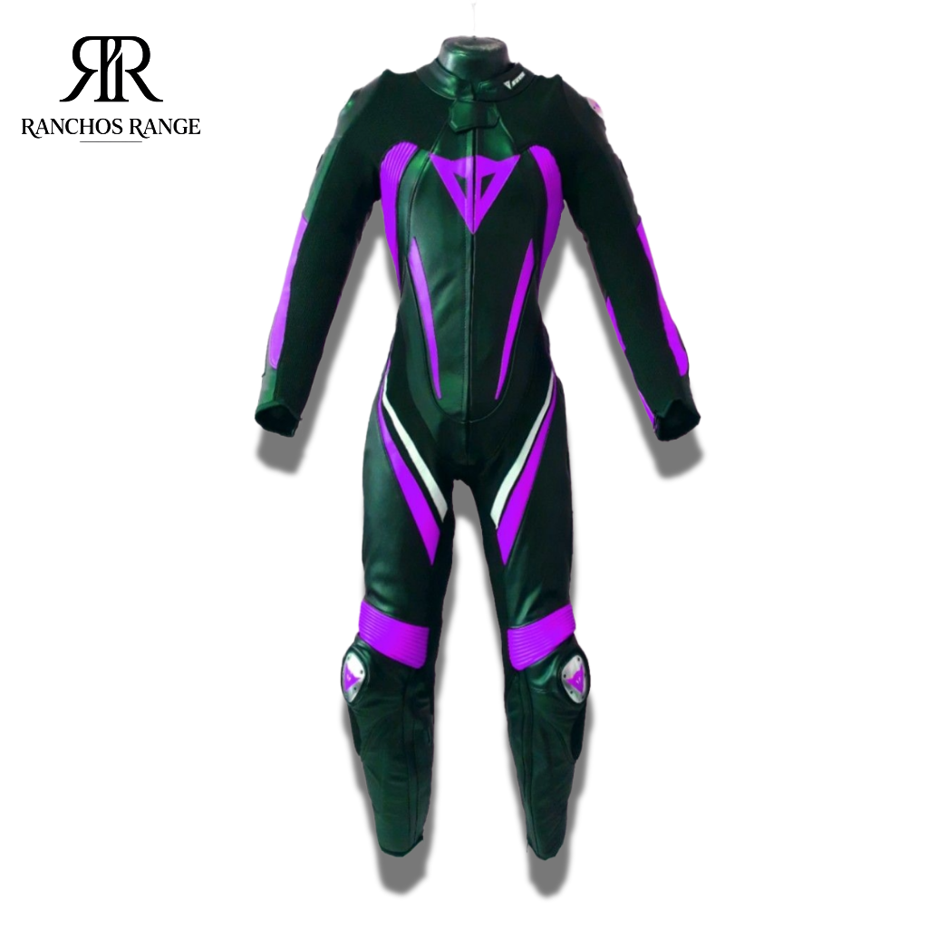 Custom Professional Leather Motorcycle Suit - Purple & Black Motorbike Racing One Piece Leathers - women Full Body CE Armored Protection Suit