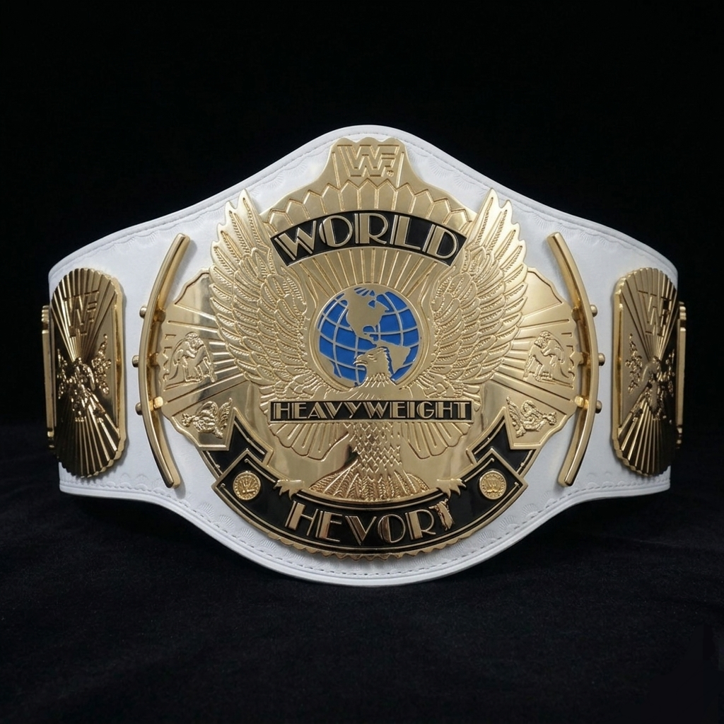Handmade Winged Eagle Championship Belt - White Leather Strap Replica - World Heavyweight Wrestling Belt - Gold Plating - Gift for Wrestling Fans