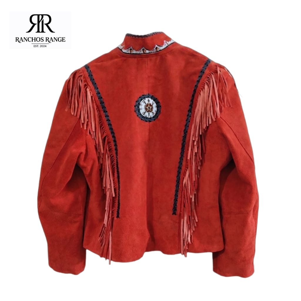 Ranchos Range Red Suede Fringe Jacket - Women’s Beaded Western Cowboy Style