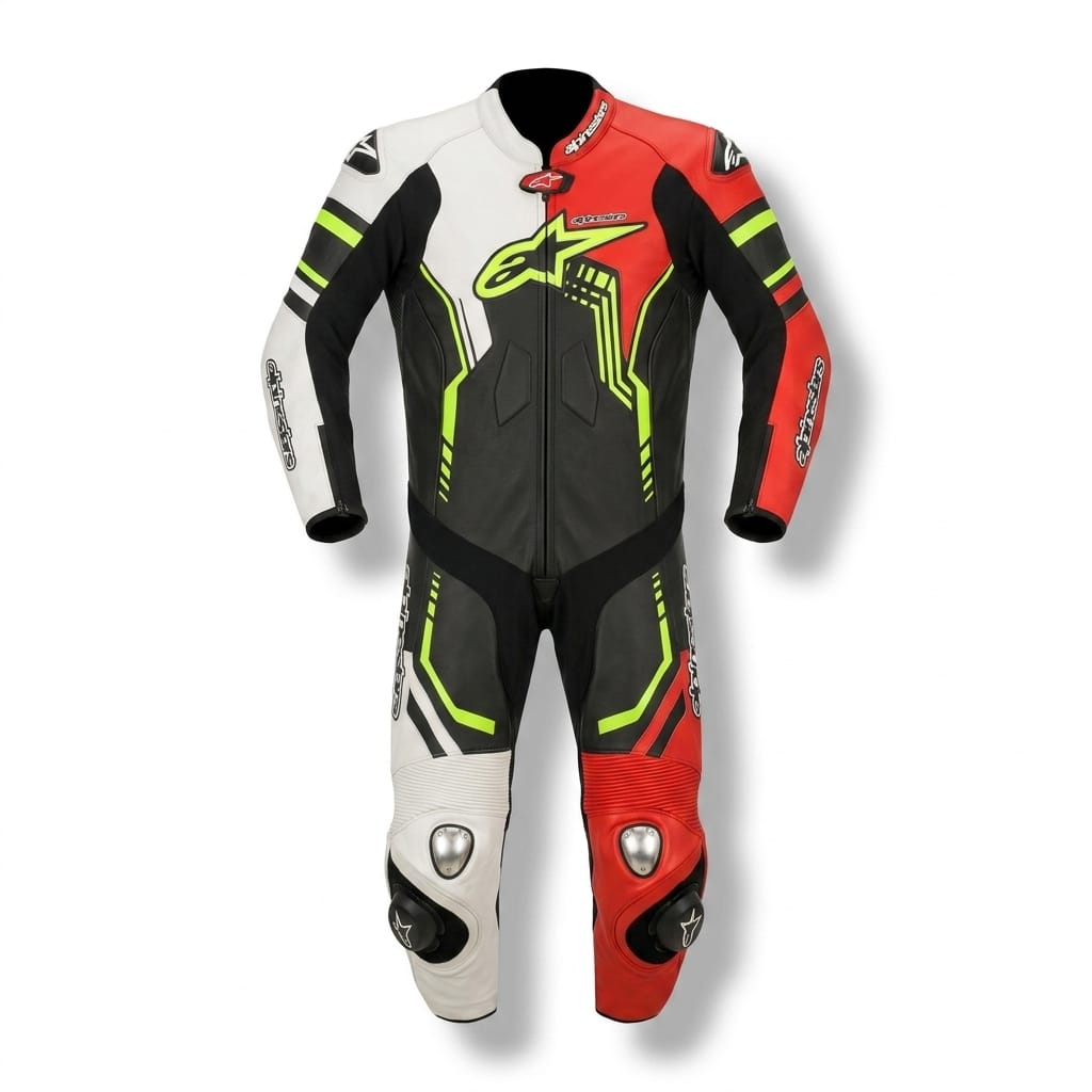Professional Leather Motorcycle Racing Suit - One Piece Men's Motorbike Track Suit - CE Armored Cowhide Biker Leathers - Full Body Racing Safety Gear