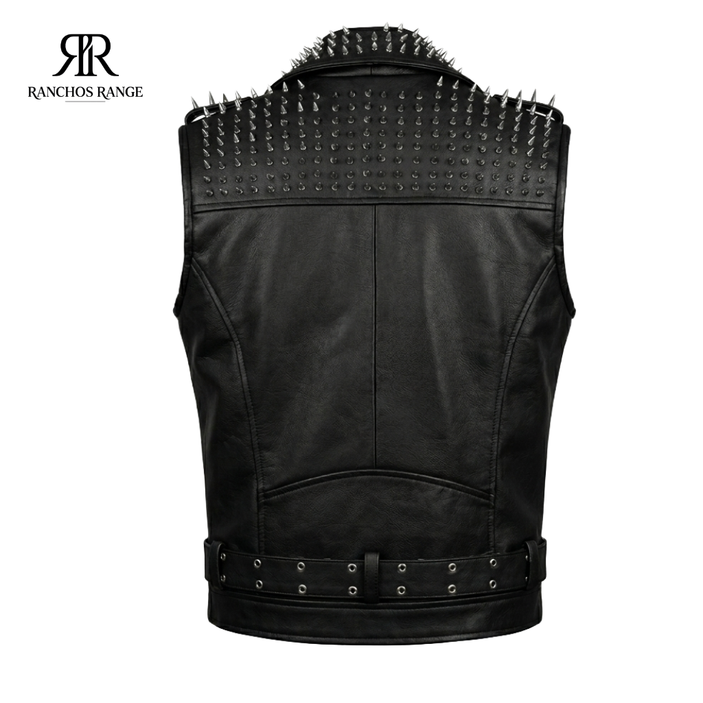 Handmade Men's Spiked Leather Vest - Black Studded Punk Rock Biker Vest - Gothic Heavy Metal Battle Vest - Brando Style Moto Waistcoat