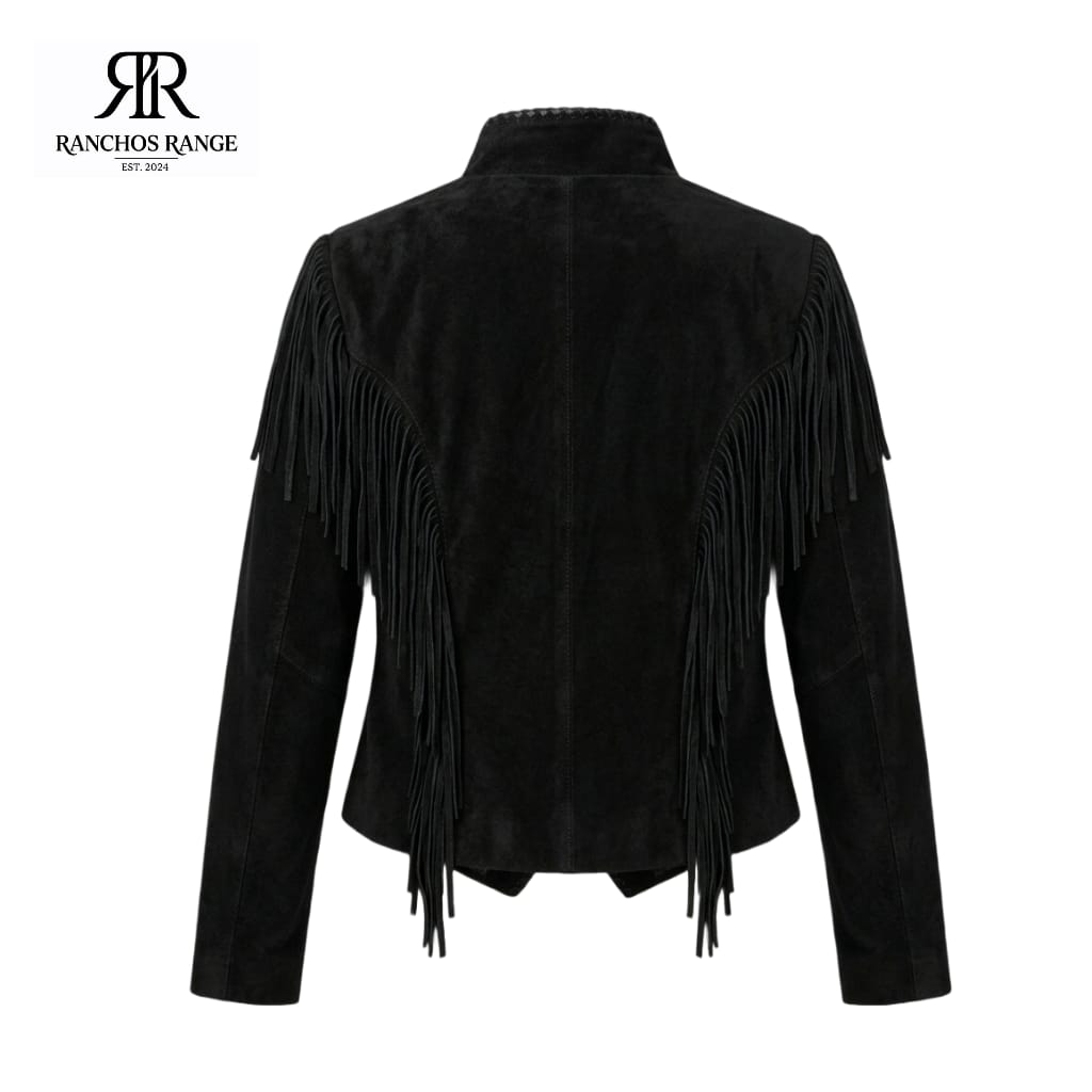 Women’s Black Suede Fringe Western Jacket - Beaded Boho Cowgirl Style