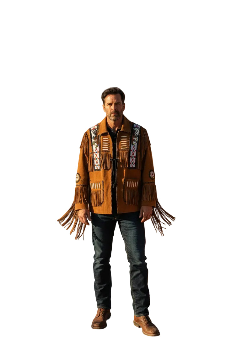 Men's Western Suede Fringe Leather Jacket | Native Eagle Beadwork