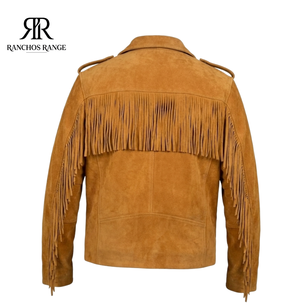 "Western Suede Fringed Biker Jacket in Camel Tan Suede (MRNS 17293-BS)"