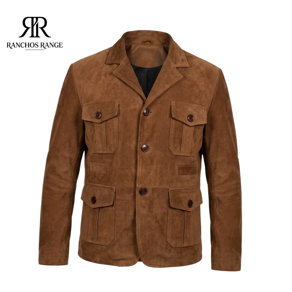 Handmade Men’s Premium Brown Suede Leather Jacket – Western Style Slim Fit Real Suede Coat – Classic Casual Autumn Outerwear for Men