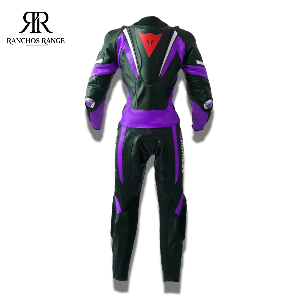 Custom Professional Leather Motorcycle Suit - Purple & Black Motorbike Racing One Piece Leathers - women Full Body CE Armored Protection Suit