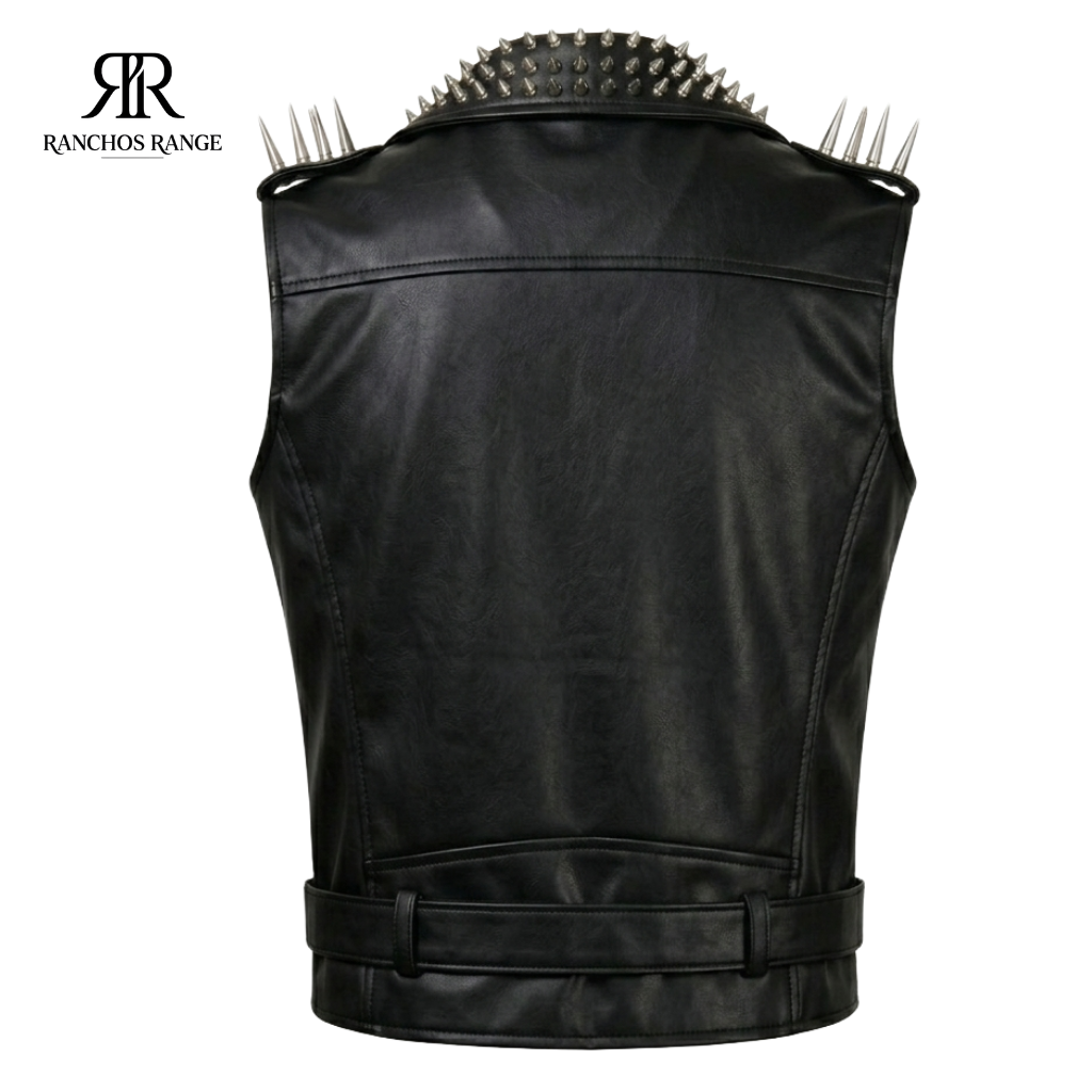Handmade Men’s Studded Black Leather Vest - Punk Rock Spiked Biker Waistcoat - Heavy Duty Genuine Leather Motorcycle Jacket Sleeveless