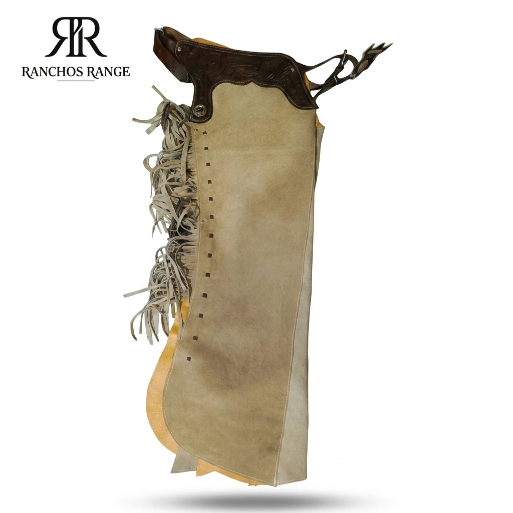 Custom Western Horse Riding Chaps - Hand Tooled Floral Leather Yoke Suede Show Chaps with Fringe - Professional Equestrian Rodeo Gear - Ranchos Range