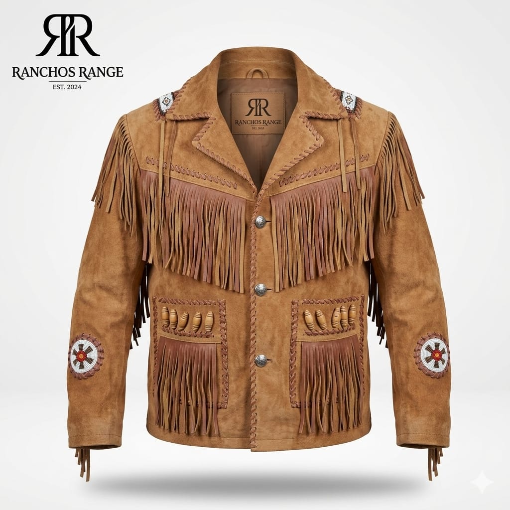 RANCHOS RANGE BEADED SUEDE JACKET - VTG BOHO WESTERN FRINGE
