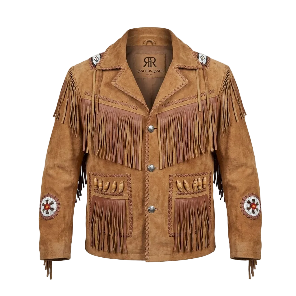 RANCHOS RANGE BEADED SUEDE JACKET - VTG BOHO WESTERN FRINGE