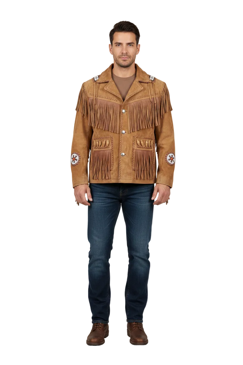 RANCHOS RANGE BEADED SUEDE JACKET - VTG BOHO WESTERN FRINGE