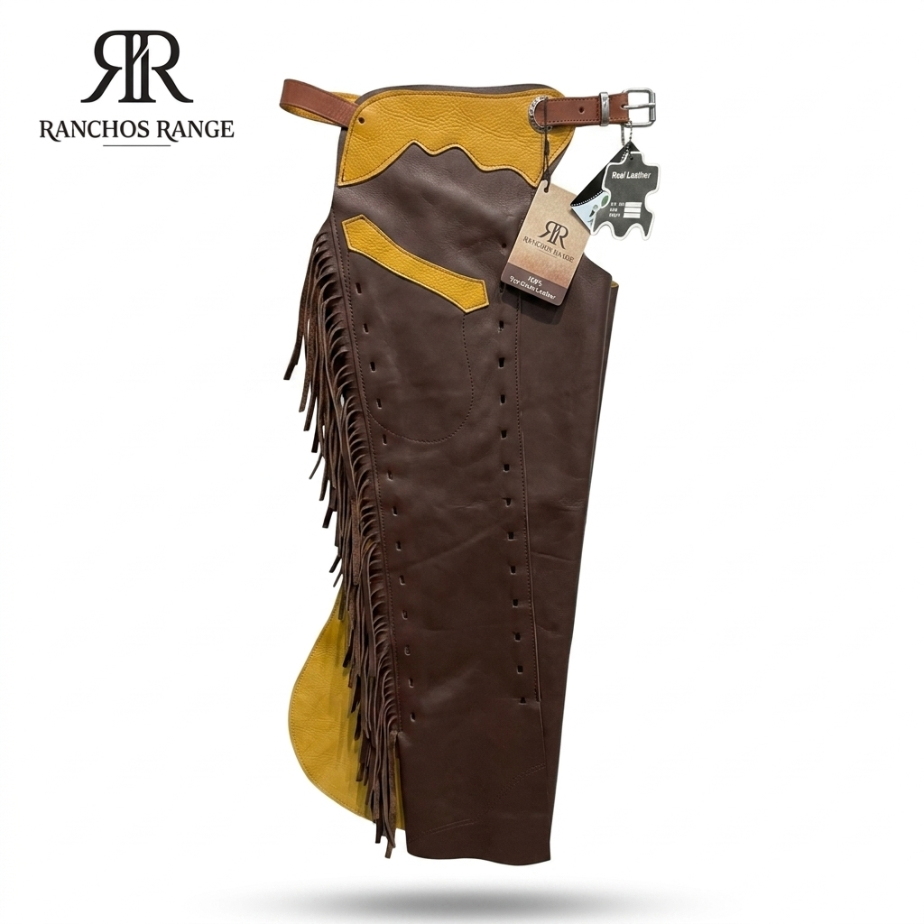 Genuine Cowhide Western Rodeo Chaps – Adjustable Leather Leggings with Fringe for Horseback Riding