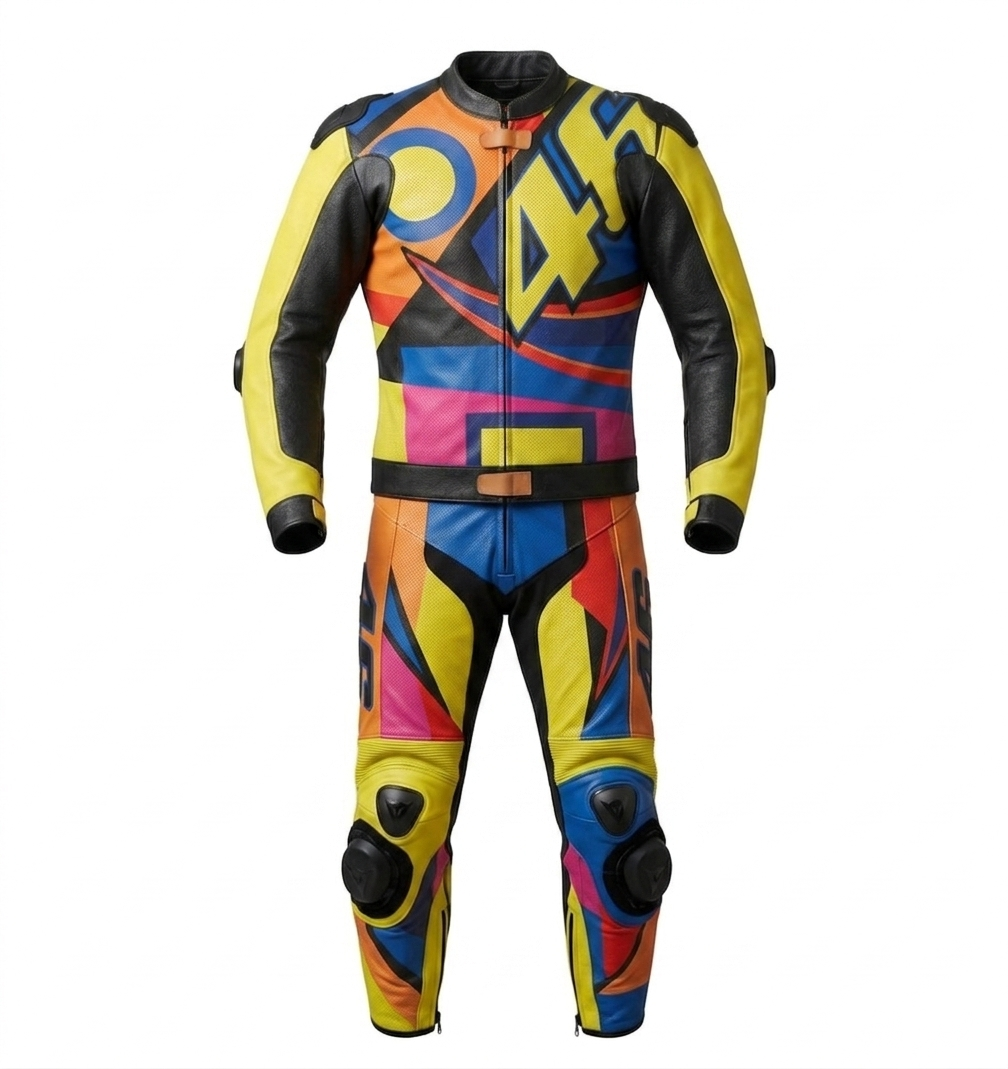 Professional Leather Motorcycle Racing Suit - Men’s VR46 Tribute One-Piece Leathers - Adult Full Body Protective Track Suit - CE Armored Gear