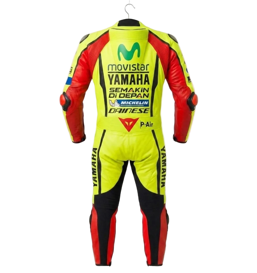 Custom Motorbike Racing Leather Suit - Movistar Yamaha Racing Team Replica - Professional CE Approved Armor Biker Safety Gear - Neon Yellow & Red