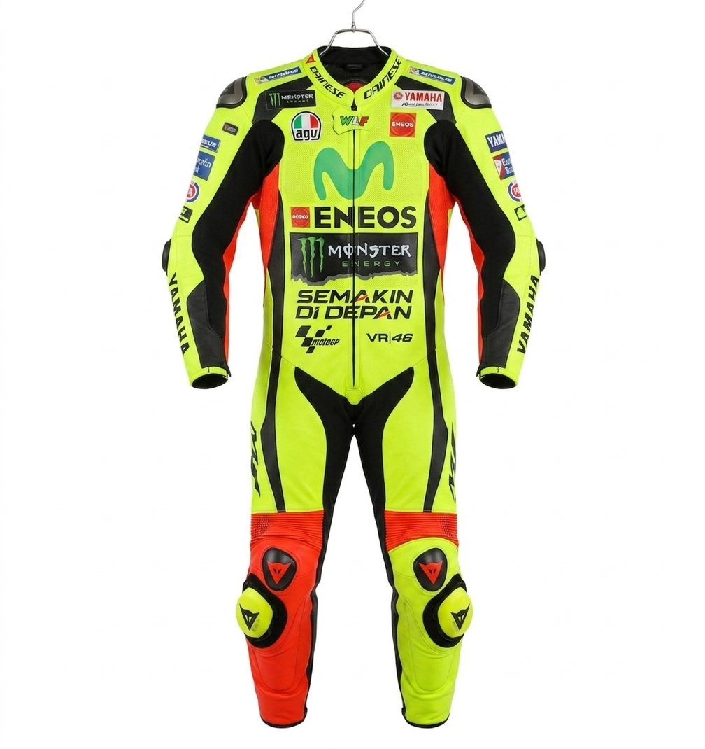 Custom Motorbike Racing Leather Suit - Movistar Yamaha Racing Team Replica - Professional CE Approved Armor Biker Safety Gear - Neon Yellow & Red