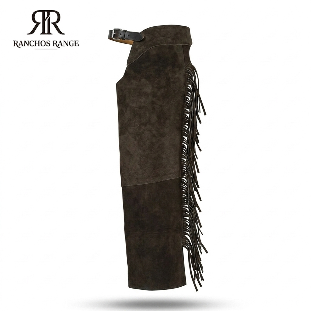 "Western Suede Fringed Chaps in Chocolate Brown"