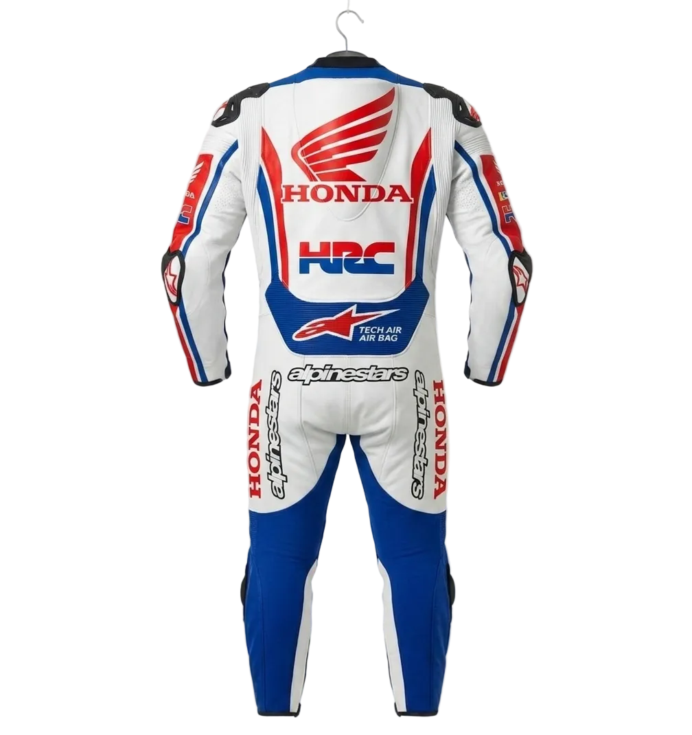 Honda HRC Racing Leather Suit - Custom Motorcycle Biker Protection Gear - Professional CE Armor Riding Outfit - Repsol Team Colors - Full Grain Leather