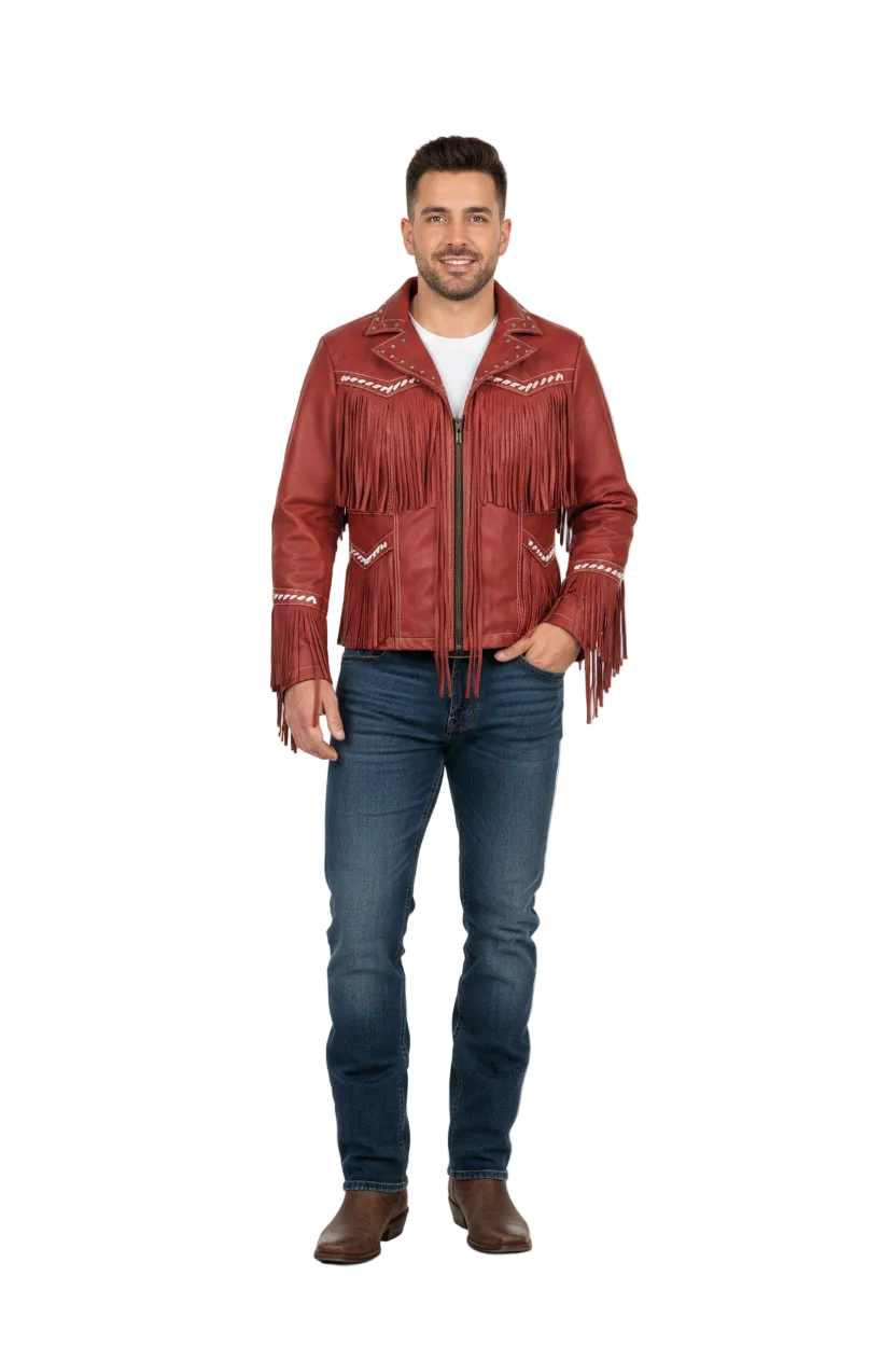 Crimson Western Fringe Leather Jacket