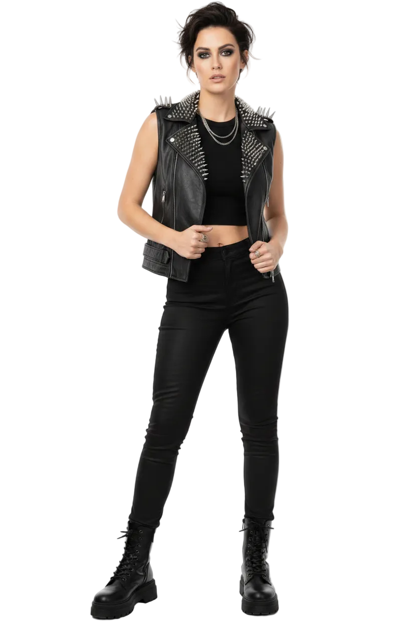 Handmade Men's Spiked Leather Vest - Black Studded Punk Rock Biker Vest - Gothic Heavy Metal Battle Vest - Brando Style Moto Waistcoat