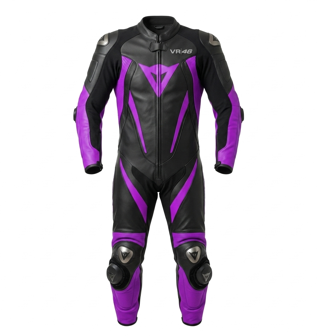 Motorcycle Racing Suit Custom Leather Biker Gear, Youth Pro Track Suit Purple Black, One Piece Racing Leathers, Personalized Rider Gift
