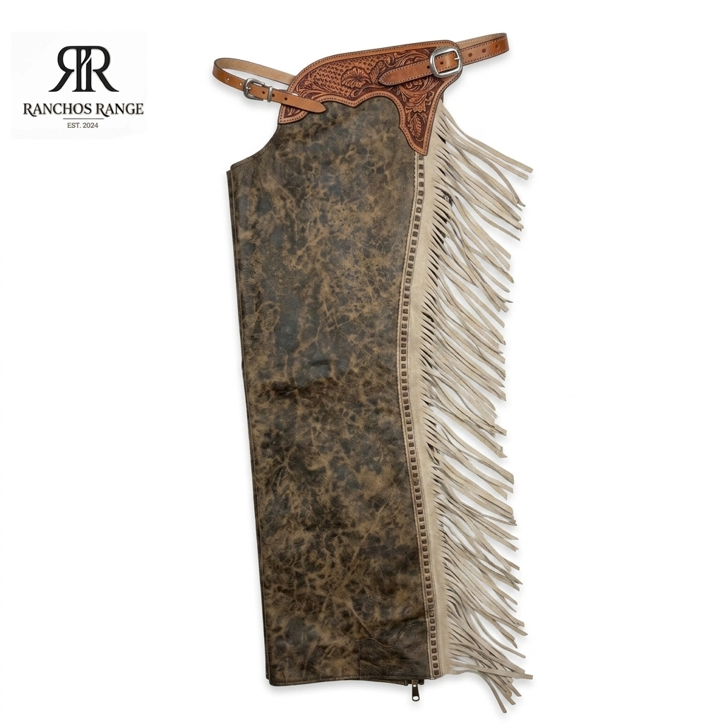 Custom Bull Riding Chaps, Black Waxed Leather Rodeo Chaps with Cream Fringe, Western Cowboy Show Chaps, Handcrafted Cowhide Equestrian Gear