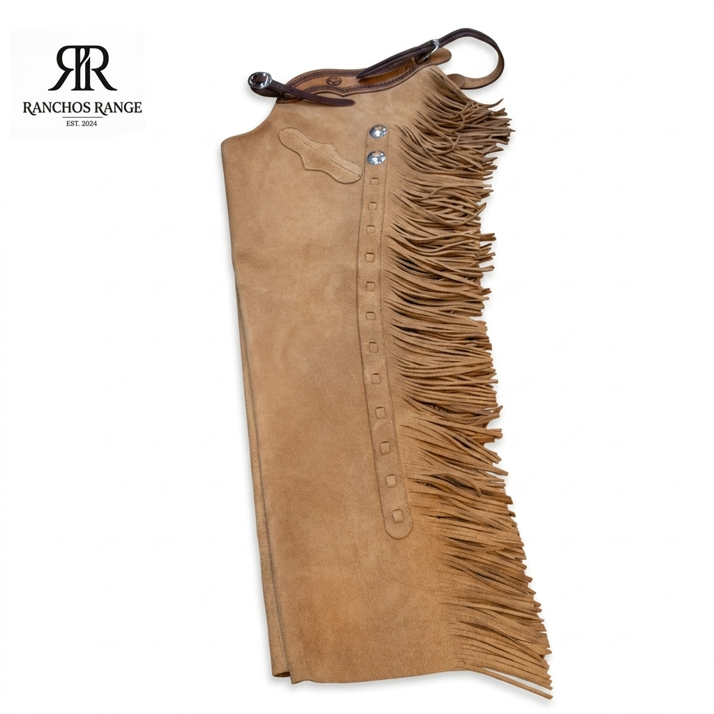 Custom Hand Tooled Leather Rodeo Chaps - Tan Suede Western Show Chaps with Floral Carving - Adjustable Suede Riding Chaps for Men & Women - Ranchos Range Equestrian Gear