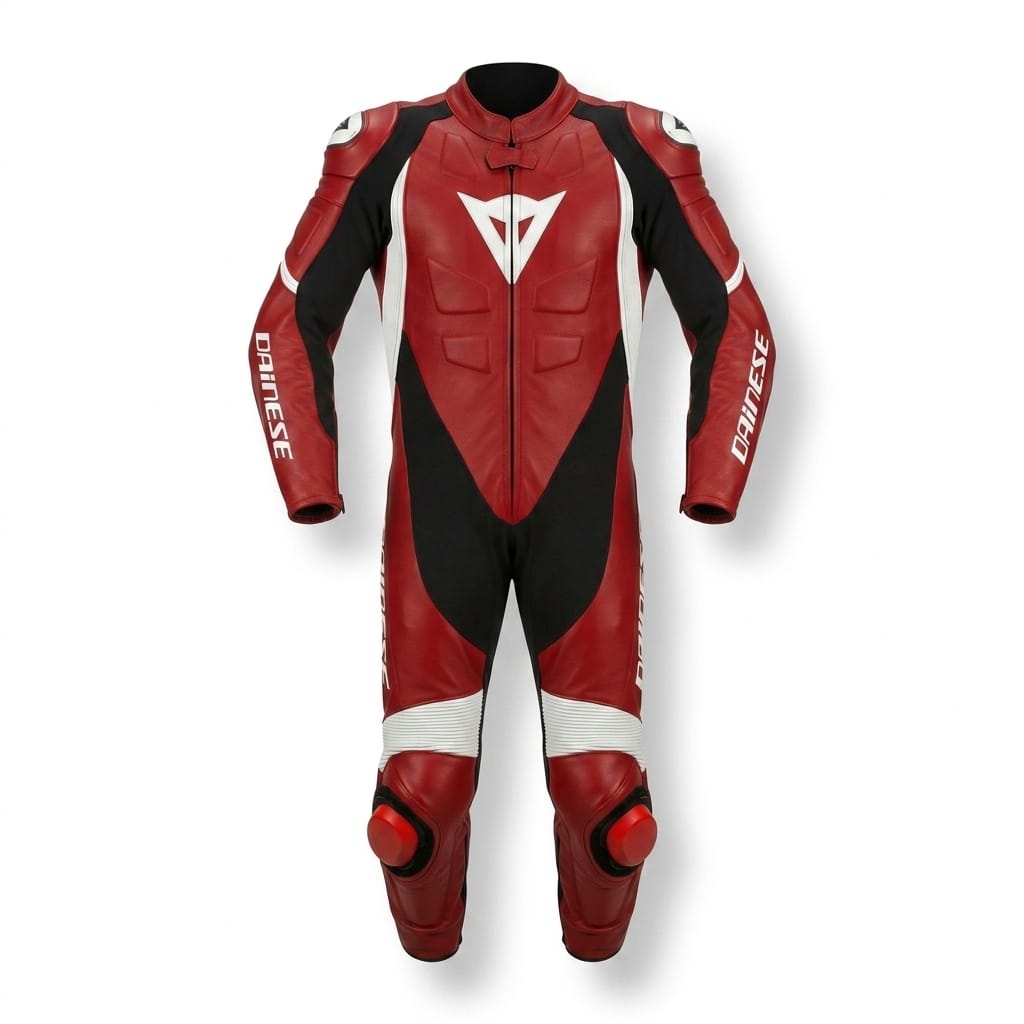 Professional Leather Motorcycle Racing Suit - One Piece Men's Motorbike Track Suit - Dainese Style Biker Leathers - CE Armored Racing Safety Gear