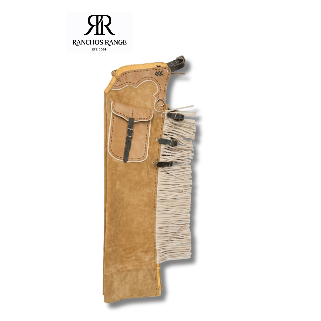 Handcrafted Suede Western Chaps with Utility Pocket and Fringed Detailing