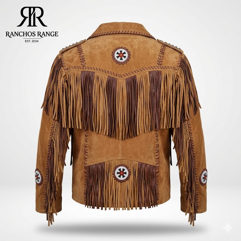 RANCHOS RANGE BEADED SUEDE JACKET - VTG BOHO WESTERN FRINGE