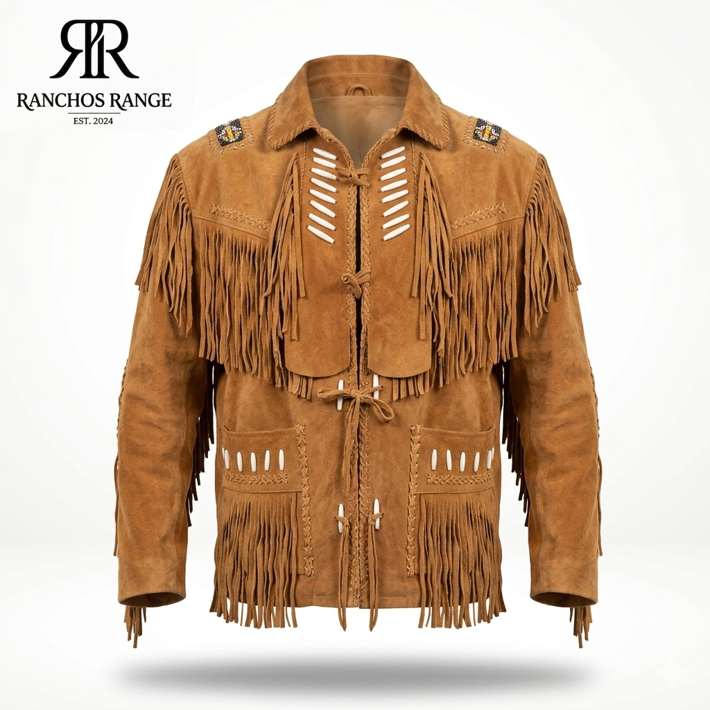 Western Native American Style Suede Leather Fringe Jacket