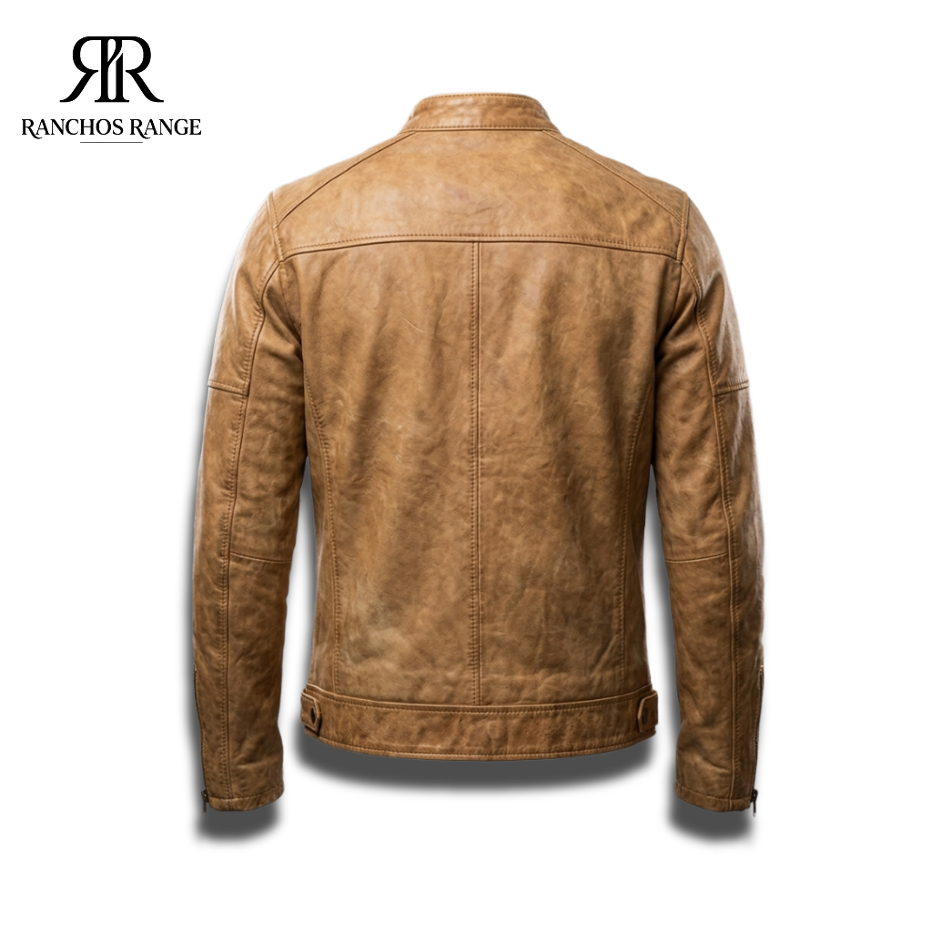 Handmade Men’s Distressed Tan Leather Motorcycle Jacket - Vintage Cafe Racer Style Real Sheepskin Biker Jacket - Slim Fit Retro Leather Coat