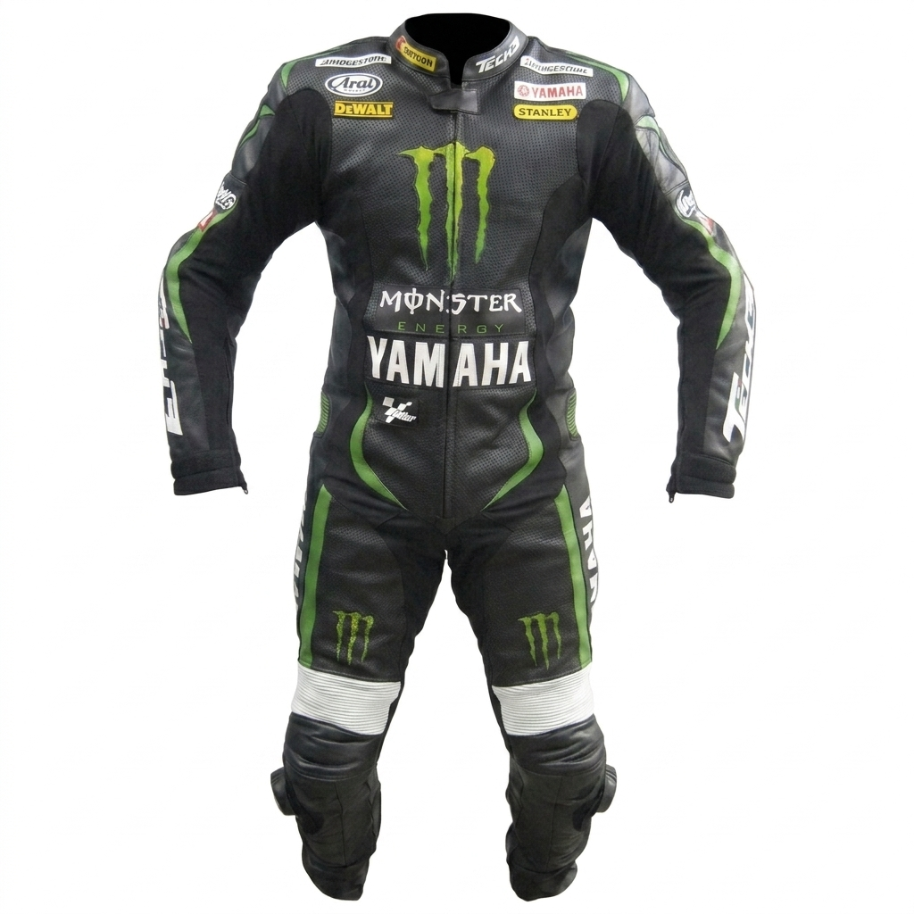 Custom Monster Energy Yamaha Motorbike Racing Leather Suit - Professional CE Approved Biker Safety Gear - Full Body Motorbike Protection for Men and Kids - Tech3 Bridgestone MotoGP Style