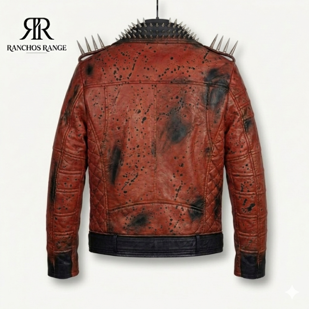 Yellow Leather Jacket for Women studded leather and painted spatter details on back. this jacket is a statement piece for moto chic style.