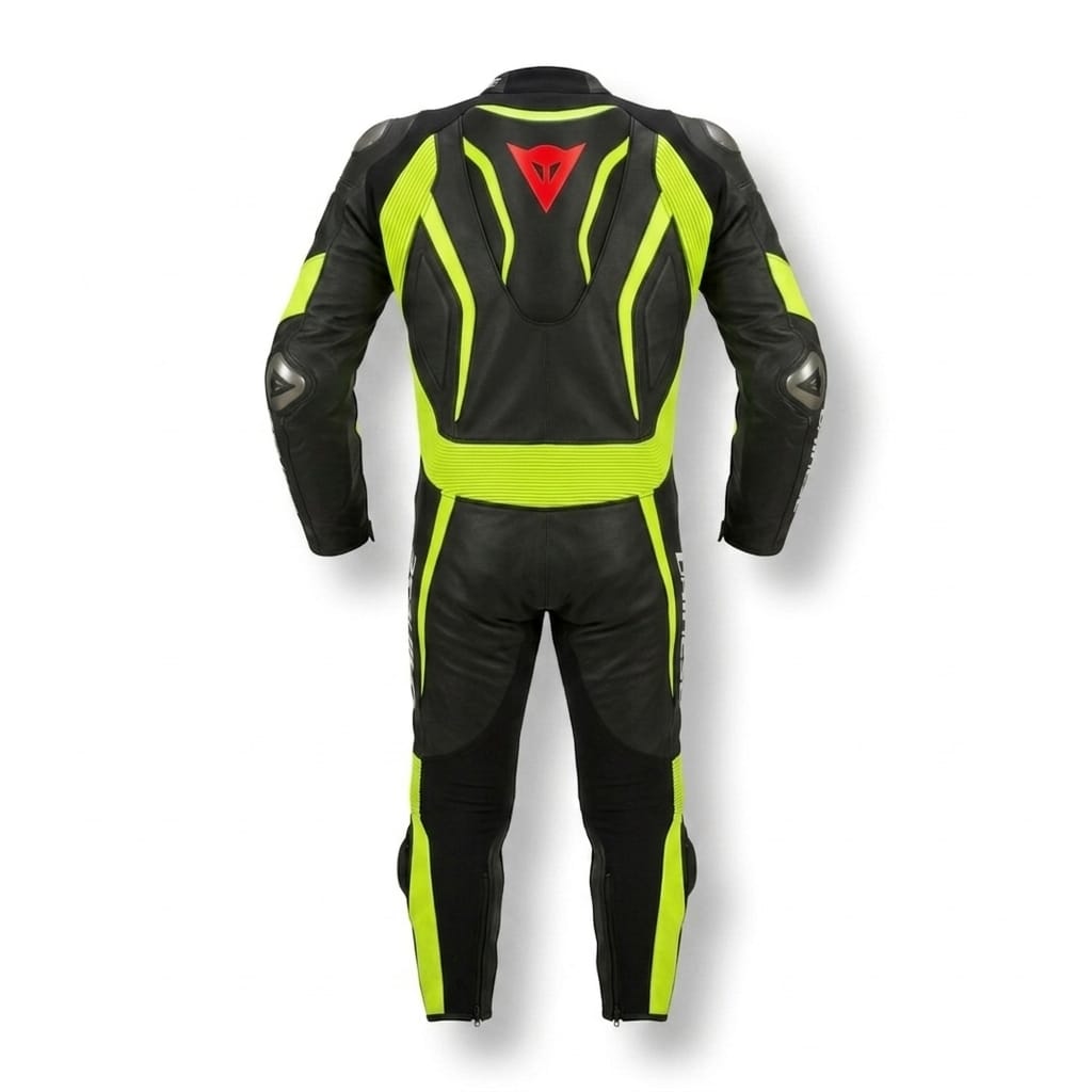 Professional Leather Motorbike Suit - High-Visibility Neon Yellow & Black Racing Leathers - Full Body Protective Gear for Track & Road