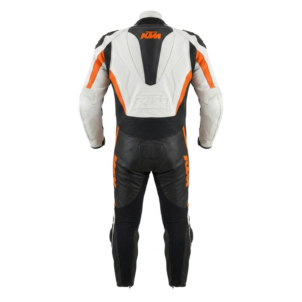 KTM Motorbike Leather Racing Suit - Kids & Adult Professional One-Piece Motorbike Gear - Custom CE Armor Protection - Orange & White Racing Leathers