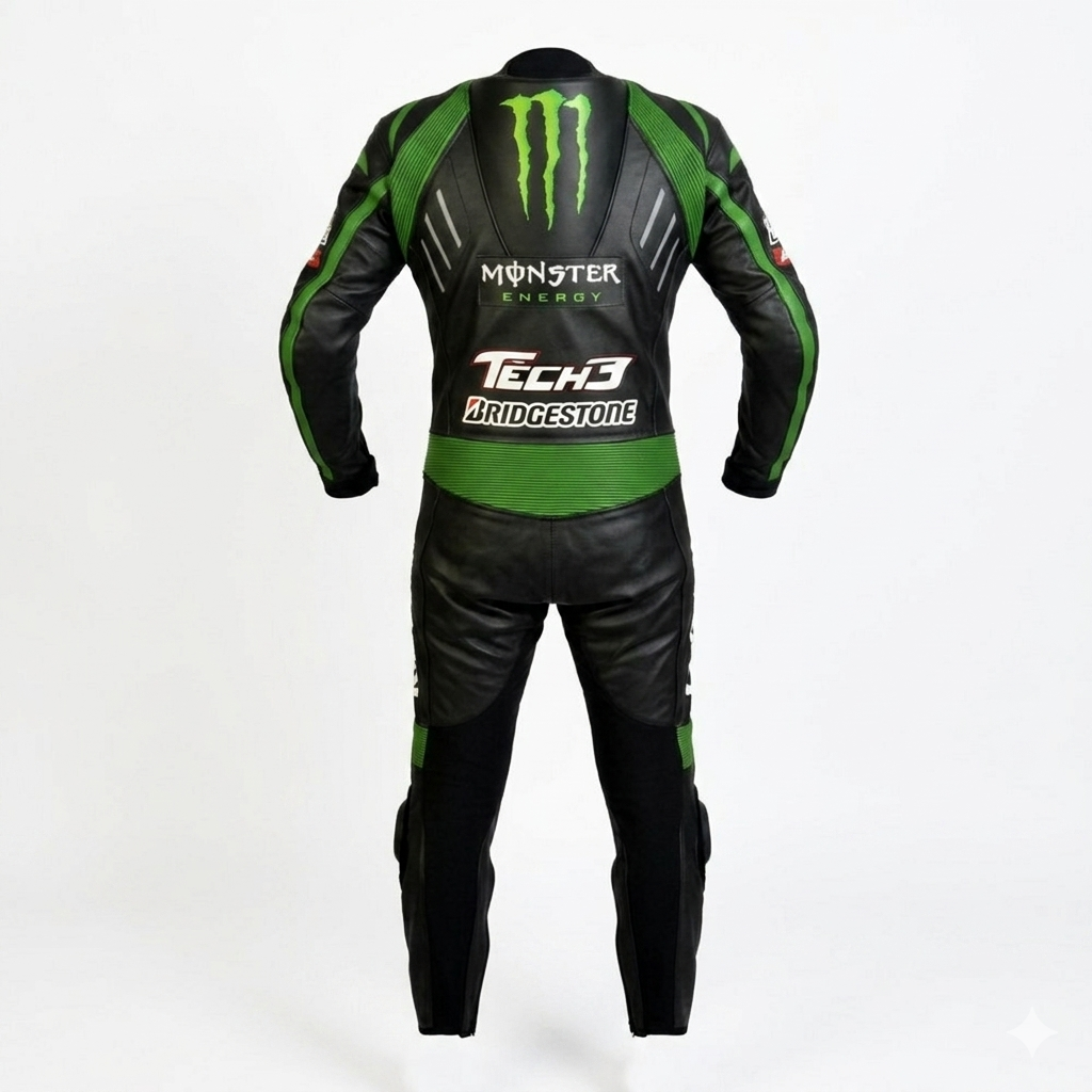 Custom Monster Energy Yamaha Motorbike Racing Leather Suit - Professional CE Approved Biker Safety Gear - Full Body Motorbike Protection for Men and Kids - Tech3 Bridgestone MotoGP Style