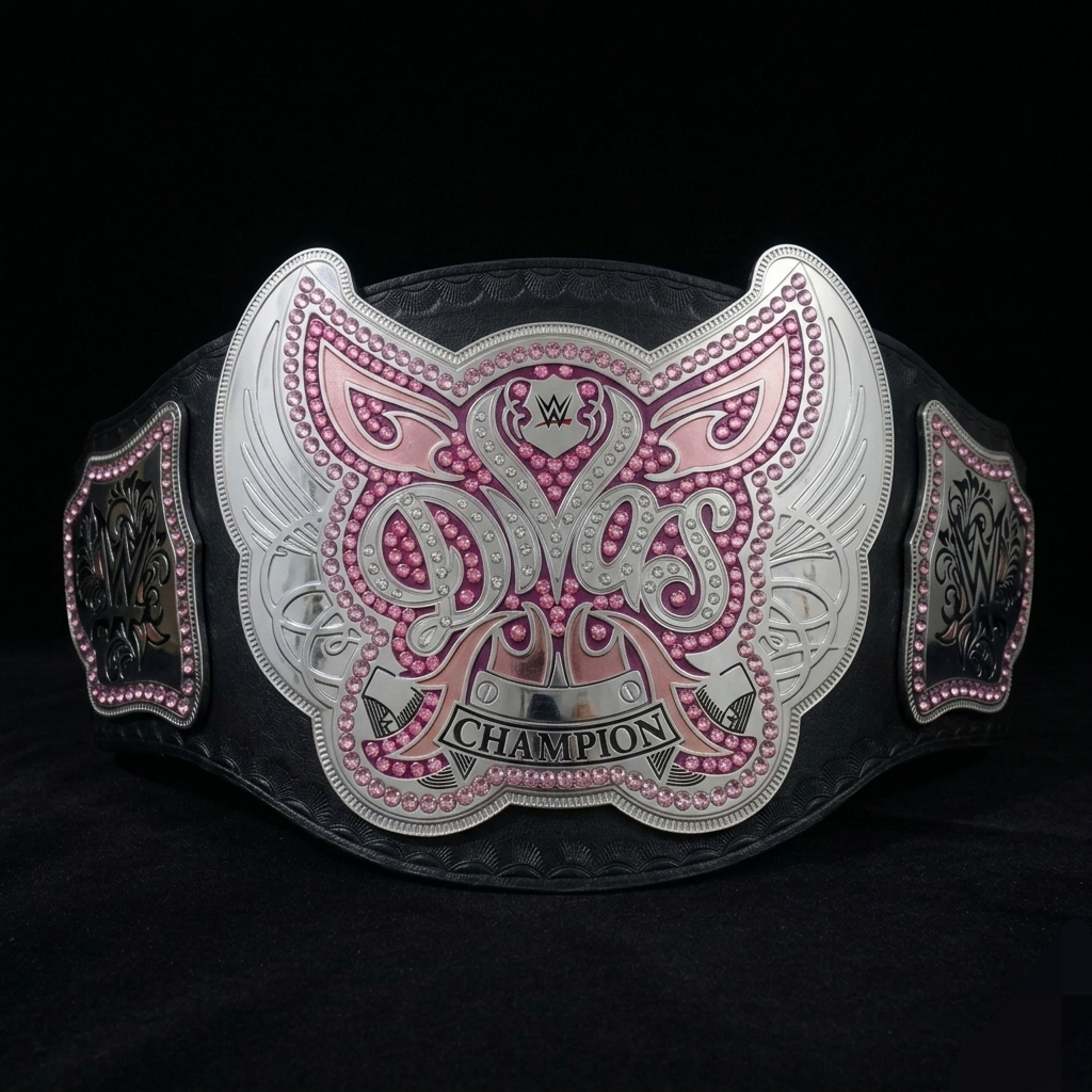 WWE Divas Championship Replica Belt - Pink Stones Wrestling Belt - Handmade Genuine Leather Belt - 2mm/4mm Brass Plates Custom Belt