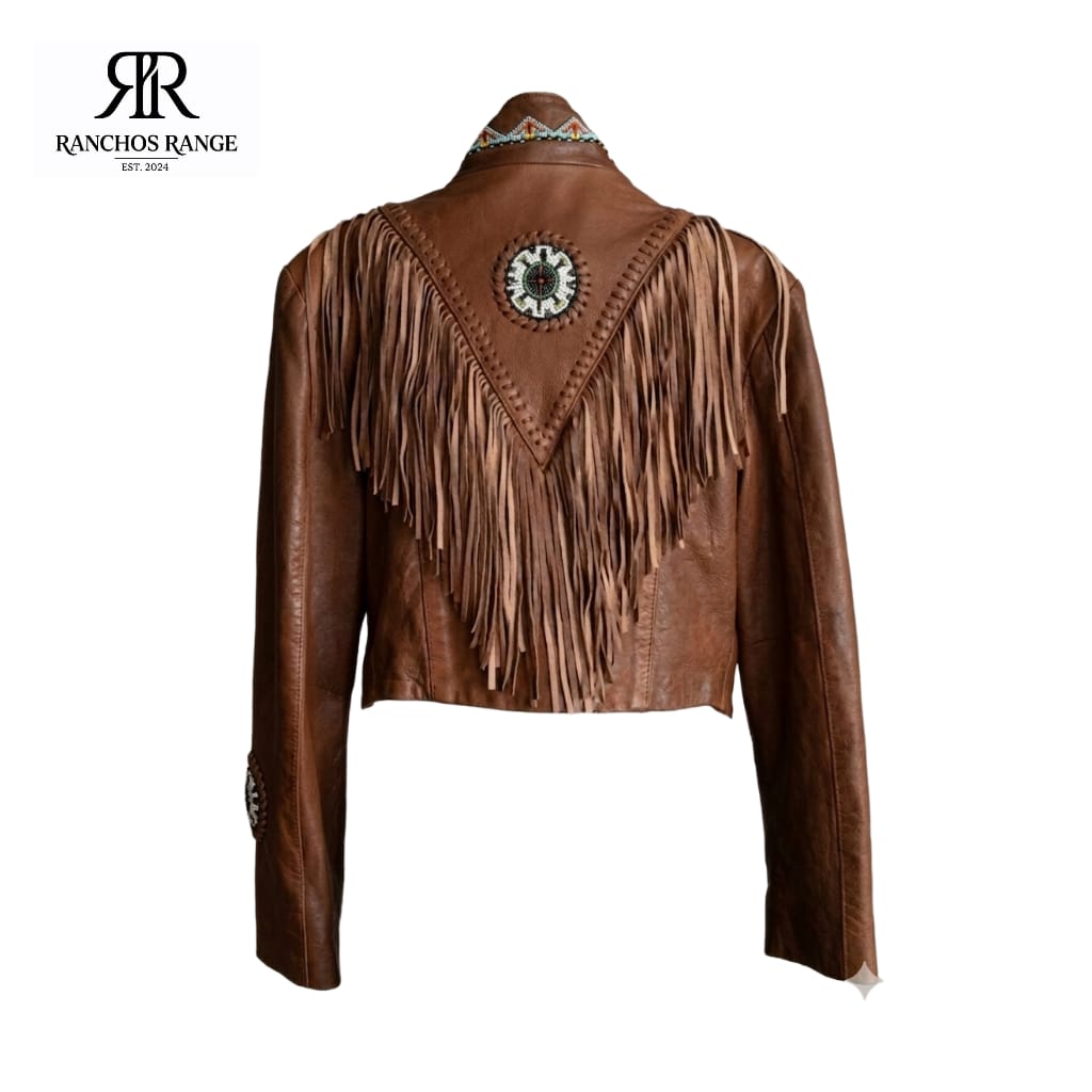Handcrafted Western Leather Fringe Jacket – Vintage Style Beaded Southwestern Coat